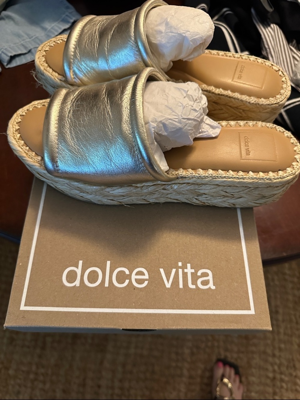 Dolce Vita Metallic Gold Espadrille Platform Mule